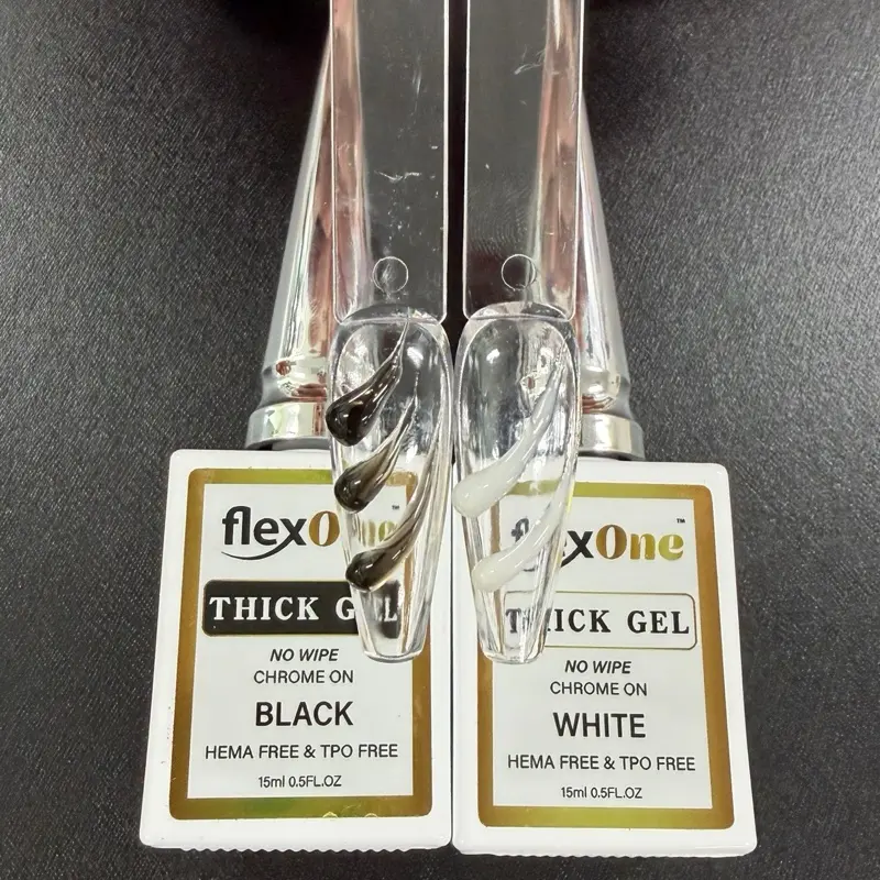 FlexOne 3D White - Black Thick Gel Glue & Nail Design - Brush on Bottle 15ml