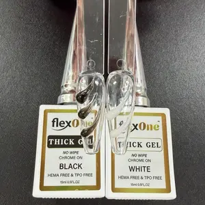 FlexOne 3D White - Black Thick Gel Glue & Nail Design - Brush on Bottle 15ml