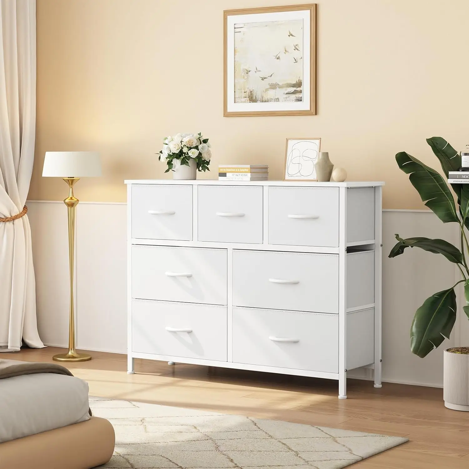 7-Drawer Fabric Storage Tower Modern Chest Drawers Bedroom Dresser Room Storage Sideboard for TV Stand Kids Furniture Clothes Baby Stuff Organization