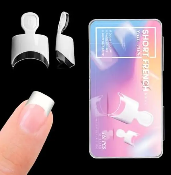 Krofaue Short French Half Wrap Nail Tips, 120PCS Acrylic False Tips | Half wrap edge, premium ABS, 12 sizes with case, easy to trim and paint, natural fit, for salons and home DIY, great choice