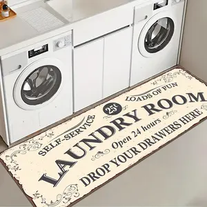 1 Pc Beige Background Laundry Room Rug Soft And Comfortable Long Strip Carpet Printed Mat Anti Slip Floor Mat Suitable For Kitchen Living Room Bedroom Sink Laundry Room Decoration Carpet Mat