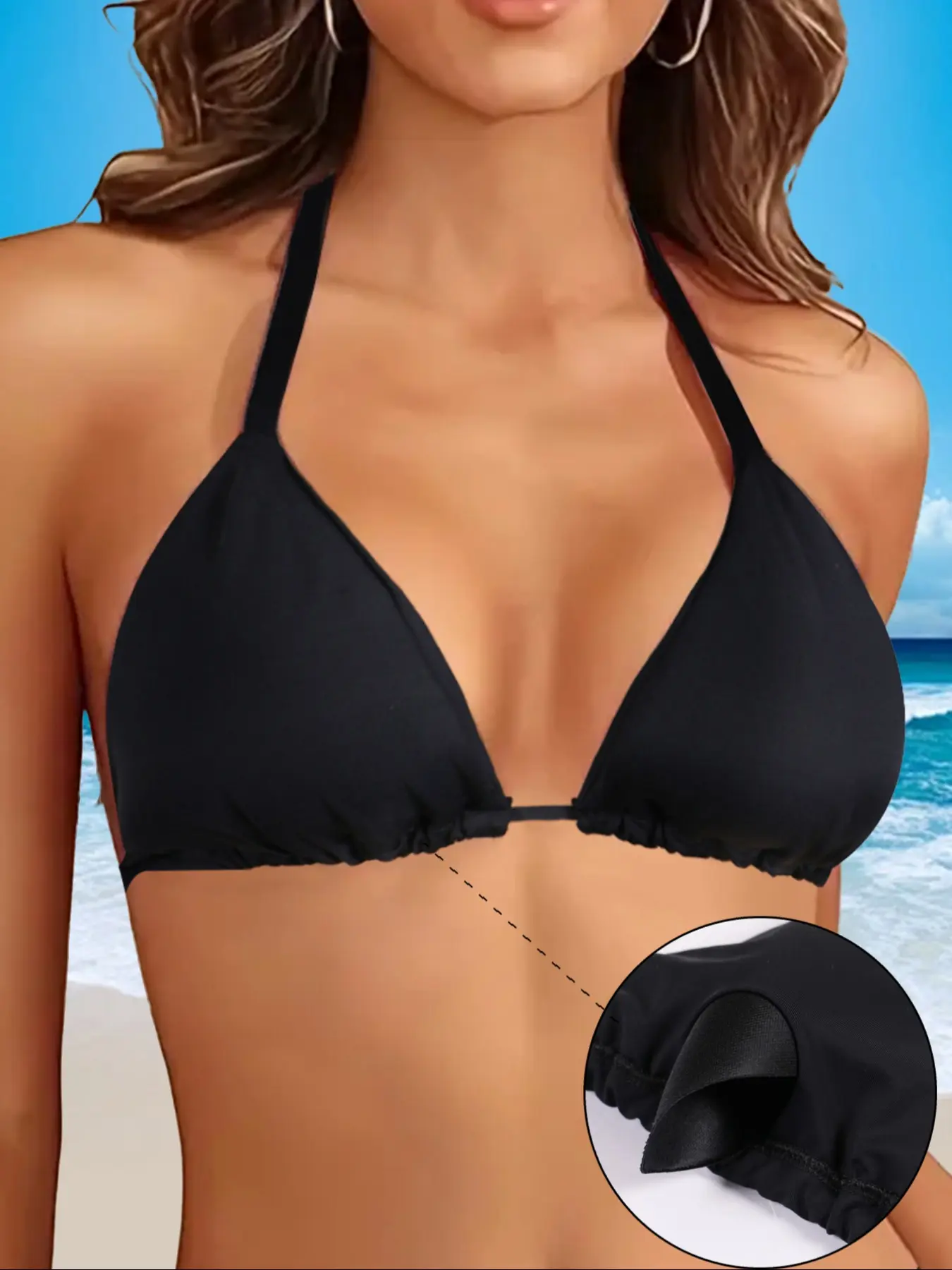 Women's Bikini Top, Halter Backless Design, Detachable Padding, Breathable Comfort, Fashion Beachwear Swimwear, Skin-Friendly