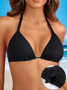 Women's Bikini Top, Halter Backless Design, Detachable Padding, Breathable Comfort, Beachwear Swimsuit, Skin-Friendly