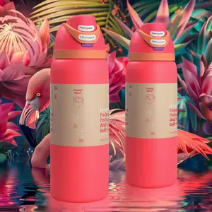 OW(coral pink) Luxury Double Cup Vacuum Outdoor Sports Water Bottle, with a capacity of 32 ounces / 945 milliliters. A large-capacity stainless steel water bottle designed for bicycles, easy to carry, leak-proof travel cup with a snap ring Thermal Flask