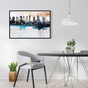 212 MAIN Minimalist Framed Canvas Print - 24x36 in. Blue Cityscape Wall Art with Buildings on the Horizon, Ideal for Room Home Decor, Perfect Gift for Home Supplies Enthusiasts