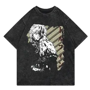 valentine shirts  Vinland Saga Anime Vintage Washed Tshirt Graphic Print Hip Hop 12Streetwear Loose Y2k Summer Male Female Casual Plus Size Tee soft