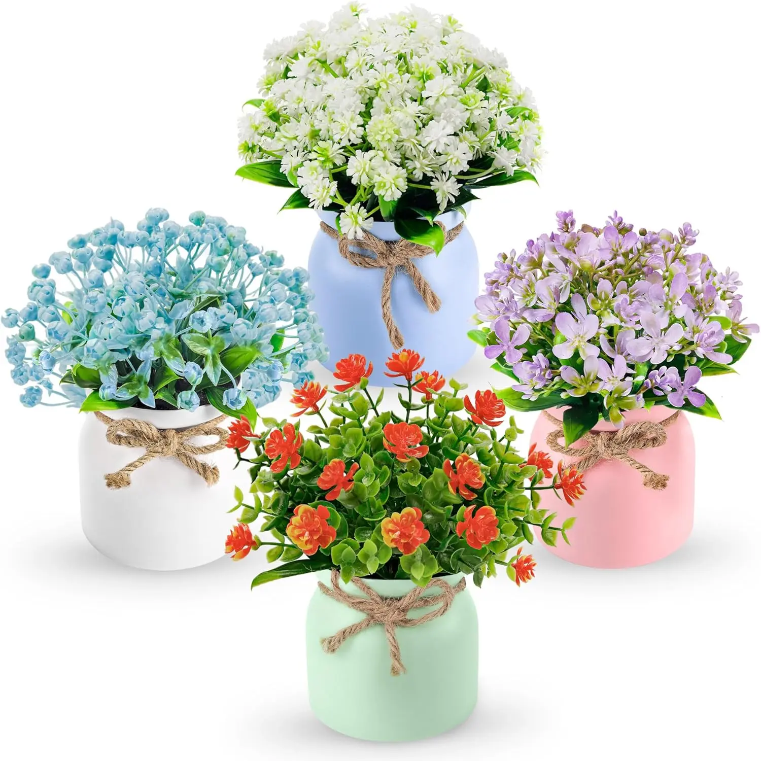 Der Rose 4 Pack Fake Flowers Artificial Plants Indoor for Home Kitchen Office Dining Centerpiece Table Decorations Gift Decorative