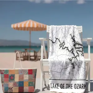 1 piece Hydrographic Map of the Lake of the Ozarks Region, Missouri themed beach towel - Fashion Digital Print Beach Towel, Moisture-wicking Quick-dry Fabric, suitable for Outdoors, Seaside, Travel, Modern Pattern Style, Quick-dry and Absorbent