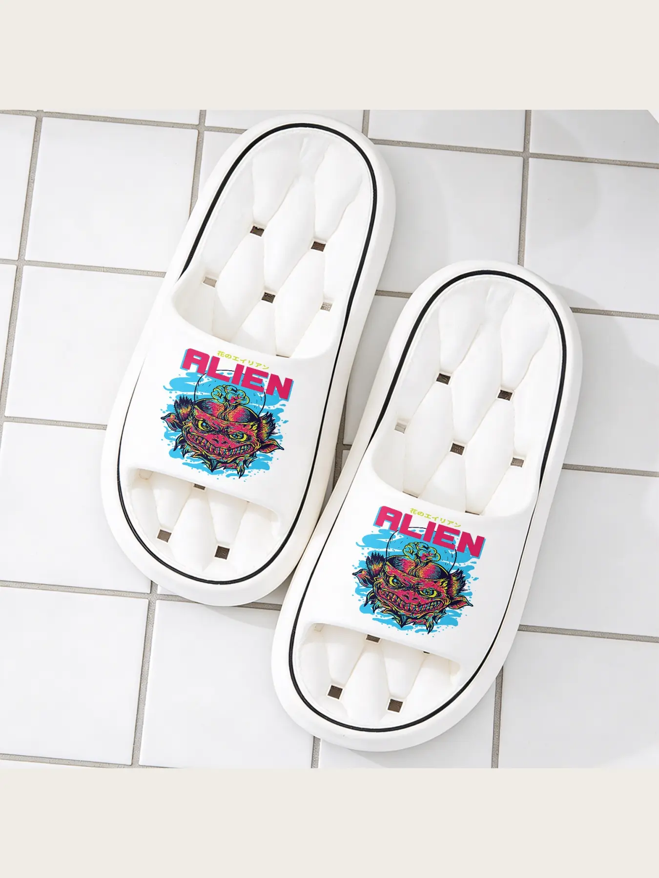 Men's Women's Alien Print Slippers Cool Cartoon Monster Head Design Non-Slip Indoor Home Shoes Comfortable Soft Sole Lightweight Breathable Novelty Footwear Unique Fashion Daily Casual Slippers
