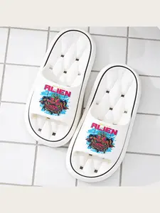Men's Women's Alien Print Slippers Cool Cartoon Monster Head Design Non-Slip Indoor Home Shoes Comfortable Soft Sole Lightweight Breathable Novelty Footwear Unique Fashion Daily Casual Slippers