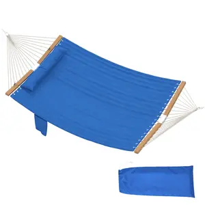 Outdoor Hammock For Two With Cushion-Like Feel & Anti-Tip Design – Detachable Pillow Adjusts To Your Height. Hanging Kit Included, Navy Blue