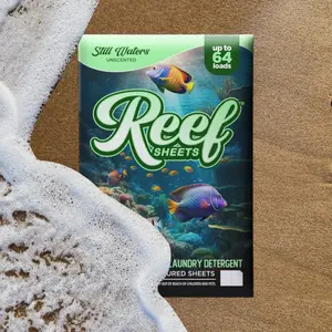 Reef Sheets Still Waters Unscented Laundry Detergent Sheets - Eco-Conscious Plastic-Free Dissolving Sheets for Sensitive Skin 3 Pack (Up To 192 Loads)