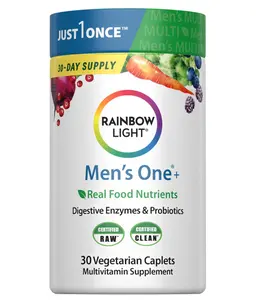 Rainbow Light Mens Multivitamin One + | 30 Caplets | Real Food Nutrients, Digestive Enzymes & Probiotics