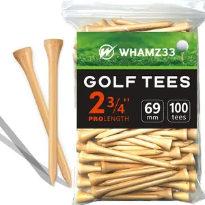 WHAMZ33 Professional Wooden Golf Tees 2 3/4 inch 69 mm ProLength 100 Pack Hot Sales for Practice Matches Essential for Professionals
