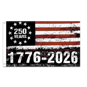 USA 250th Anniversary Polyester Flag (1776-2026), 3x5 Ft, Festive Home & Party Supply, Includes Free Banner & Temporary Tattoos, Ideal Anniversary Gift