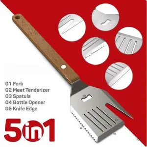 BBQ Spatula Tool, All-in-One Grill Accessory,5-in-1 Grill Spatula with Knife, Fork & Bottle Opener for BBQ, Camping & Outdoor Grilling