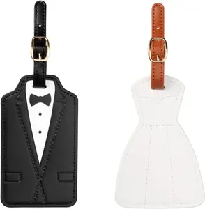 Luggage Tags for Couples, Bride & Groom Wedding Dress and Tuxedo Suitcase Tags, Luggage Tag for Honeymoon Travel, Bridal Showers, Weddings, Travel Accessories for Couples (Bride Groom Shape)