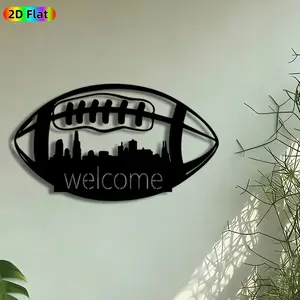 1pc Football with City Skyline Welcome Metal Wall Art, Urban Football Statue Mural, Wall Sign, Urban Decoration, Intricate Craftsmanship, Perfect for Housewarming, Fathers Day Decor, Man Cave Game Room Garage Decor, Ideal Gift for Sports Fans