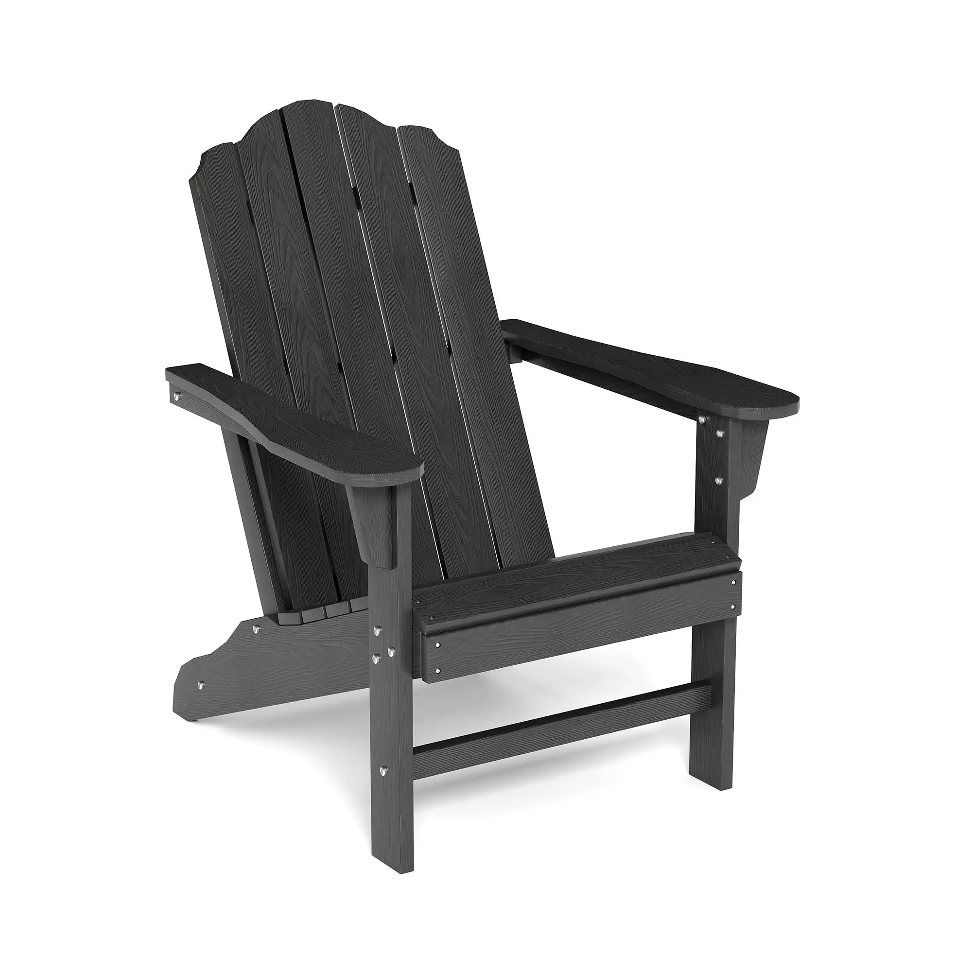 GARVEE HDPE Plastic Adirondack Chair, Wood-Texture Outdoor Furniture for Garden, Black