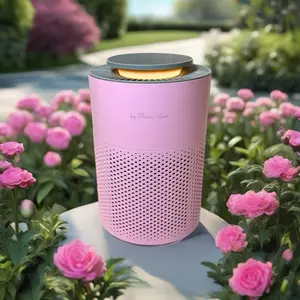 Air Purifier with True HEPA Filter and Cold Plasma Technology, with 360° air inlet, night light, timer, Compact Size, Pink