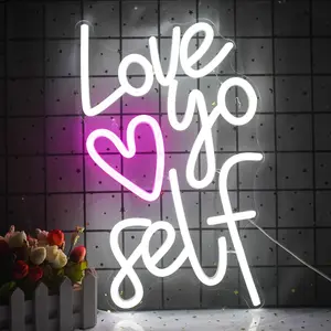 USB Powered Neon Sign, Love Yourself Neon Letter Sign, LED Glowing Wall Mounted Neon Light, Decoration Lamp for Hair Salon, Beauty Studio, Nail Salon