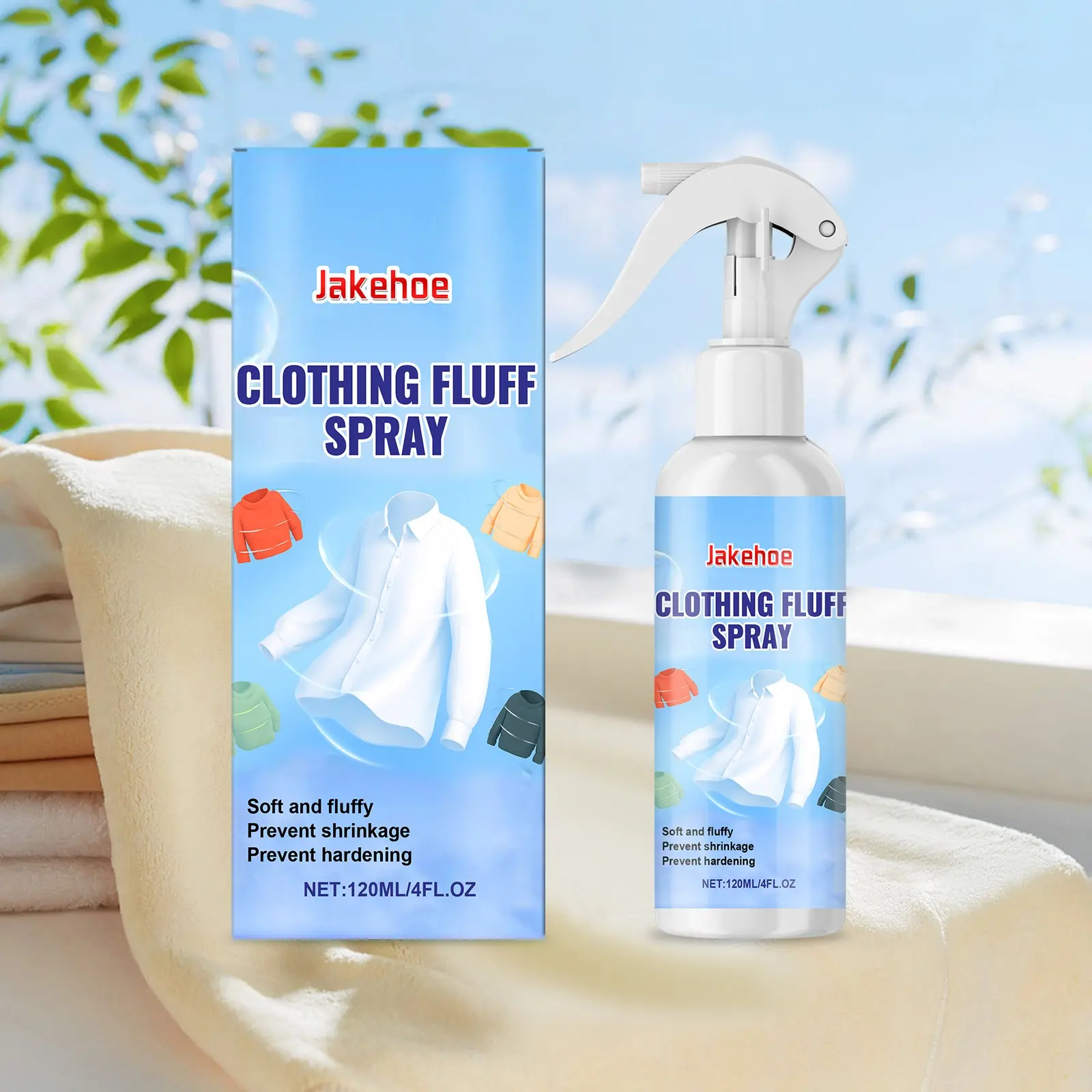 Jakehoe Fabric Wrinkle Release Anti-Static Spray, Iron-Free Stain Care Agent, Folds Removal Fresh Non-Sticky, Clothes Care Solution
