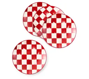 MacKenzie- Childs Cherry Check Appetizer Plates S/4 MacKenzie- Childs Cherry Check Appetizer Plates S/4