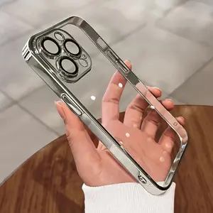 Transparent TPU Shockproof Case for iPhone 17 Air 16 15 14 13 12 11 Pro Max Plus Mini With Lens Protector Plating Candy Color Cover