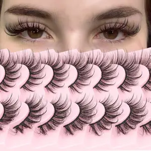 Lashes Wispy Mink Natural Eyelashes Spikes Lash Extensions Look Fluffy False Eyelashes 18mm Long Strip Lashes Cat Eye Eyelashes Fairy Look 7 Pairs Multipack
