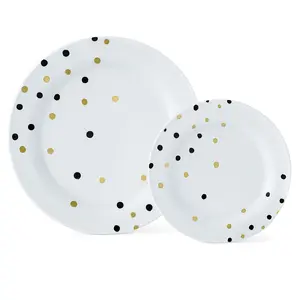 Black Polka Dot Plastic Premium Plate Multipack, 20 Pieces