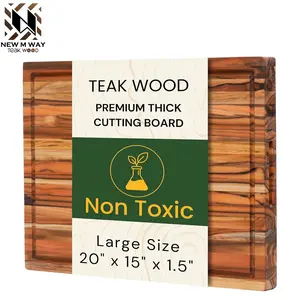 Premium Teak Wood Cutting Board 20×15 Inch, Extra Thick 1.5 Inch Edge Grain Butcher Block for Meat & Carving, Large Wooden Non-toxic Cutting Board with Juice Groove & Handles by New M Way
