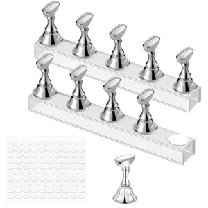 Silver Nail Stand Acrylic Nail Art Display Stand Practice Nail Holder for Painting Nails Magnetic Practice Stands with Double-sided Tape For DIY Salon Supplies