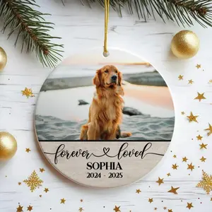 Custom Porcelain Dog Ornament Personalized, Dog Photo Gift, Pet Lover Gift, Forever Loved, Dog Memorial Gift, Photo Ornament, Keepsake