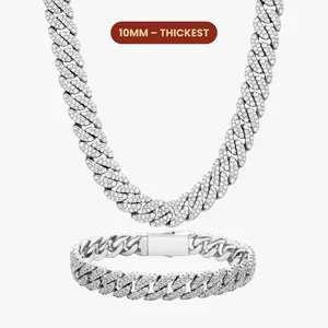 JAXXON Iced Out Cuban Set 10mm - Silver - Rhodium Bonded for Shine & Durability - Box Clasp JAXXON Iced Out Cuban Set 10mm - Silver - Rhodium Bonded for Shine & Durability - Box Clasp