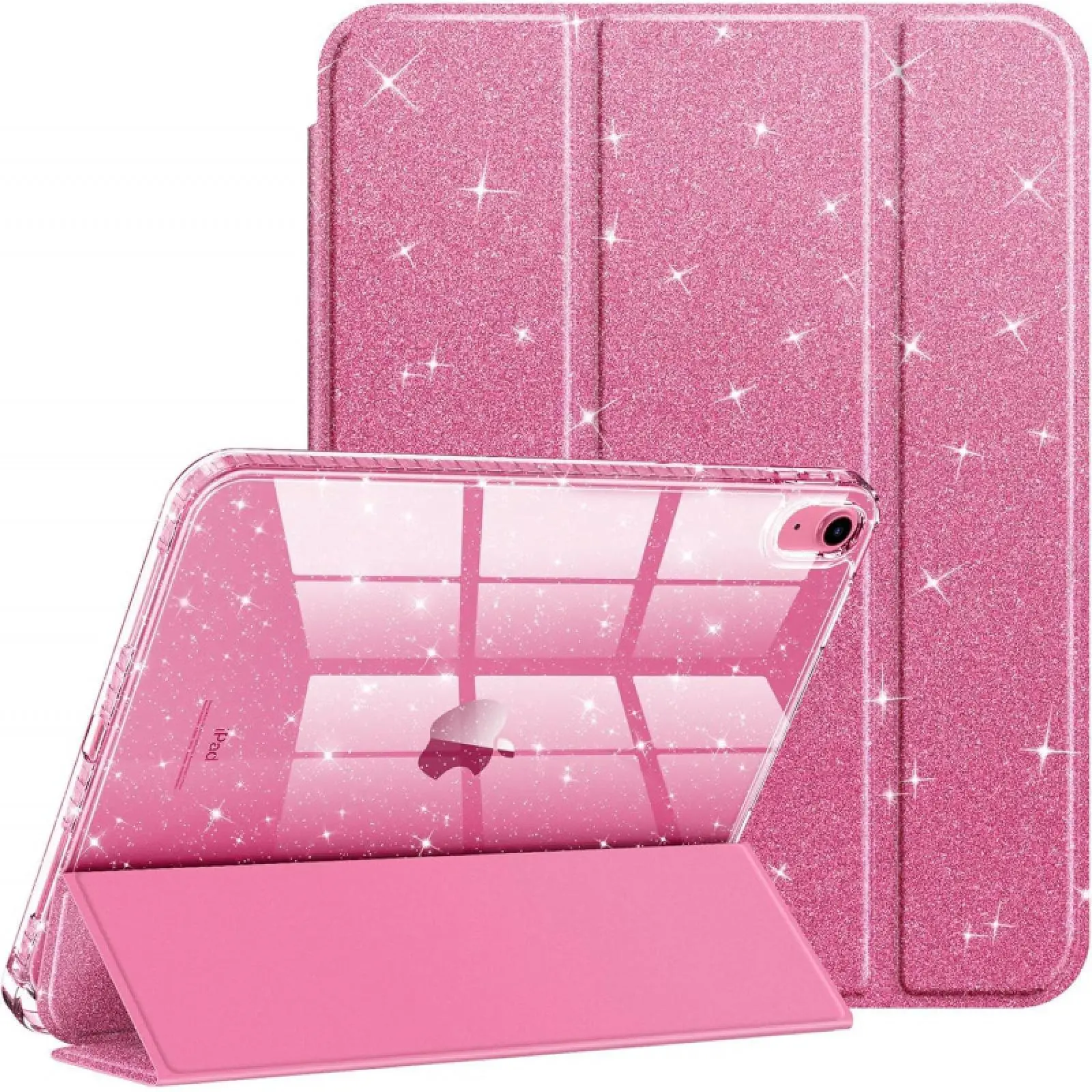 PBSEV iPad Slim Case for 10.9 Inch 10th 11th Gen Tablet Cute iPad Decor Sparkle Crystal Clear Protection Casing, Pencil Holder, Auto Wake/Sleep Cover, Pink Shiny clear back Smooth Protective