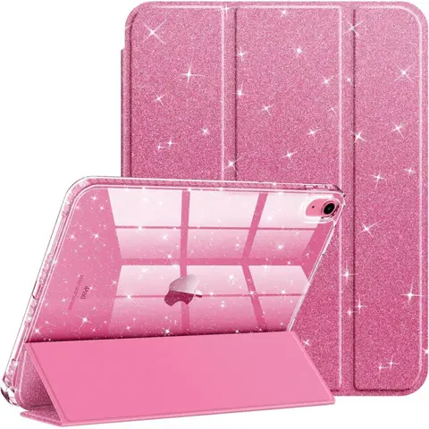 PBSEV Protective Skinny Durable Tablet Case for 10.9-Inch iPad 10th/11th Gen, Smooth Polyurethane & Drop-Buffer TPU Protection, Shiny Crystal Glitter Pink Back, Pencil Holder, Auto Wake/Sleep, Cute Romance Computer Accessory