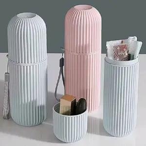 Travel Toothbrush Case Toothbrush Holders Plastic Container Lightweight Holds 2 Brushes Toothpaste for School Camping Outdoors Gray