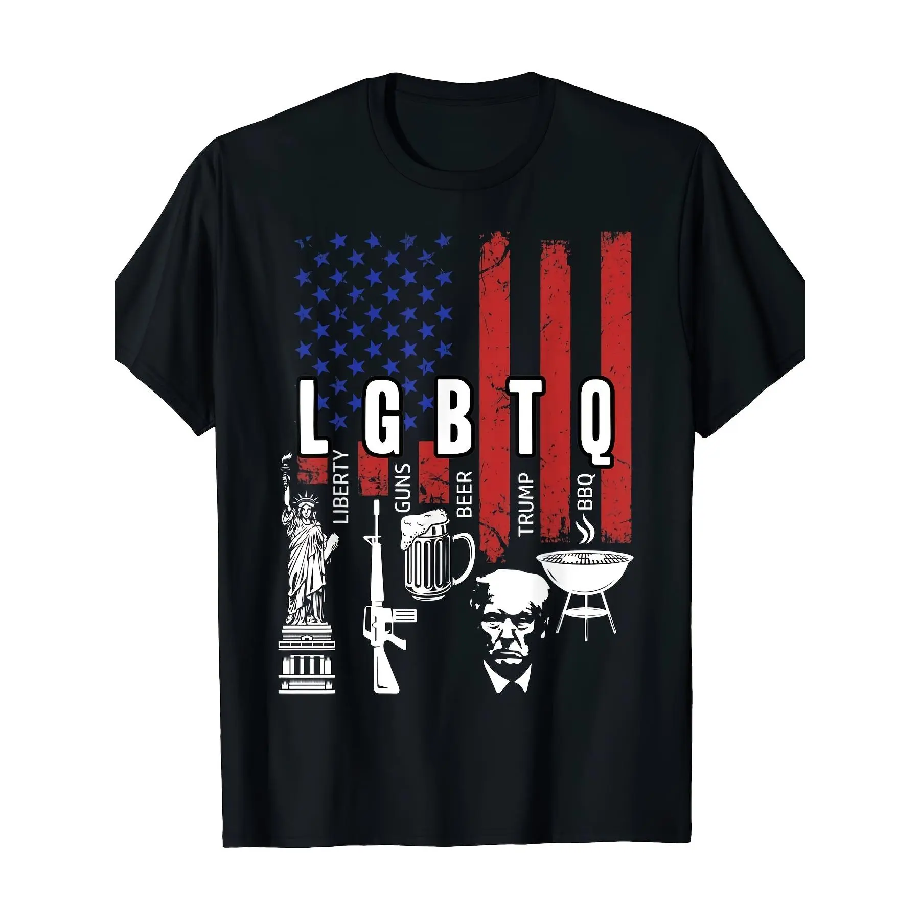 LGBTQ Liberty Guns Bible Trump BBQ USA Flag Vintage Unisex T-Shirt-220g made in usa