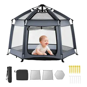 VEVOR Baby Playpen, Pop Up Toddler Playpen with Canopy, Indoor & Outdoor Portable Play Yard for Babies Toddlers with UPF 50+ Sunshades & Travel Bag for Home Park Beach, Foldable and Lightweight