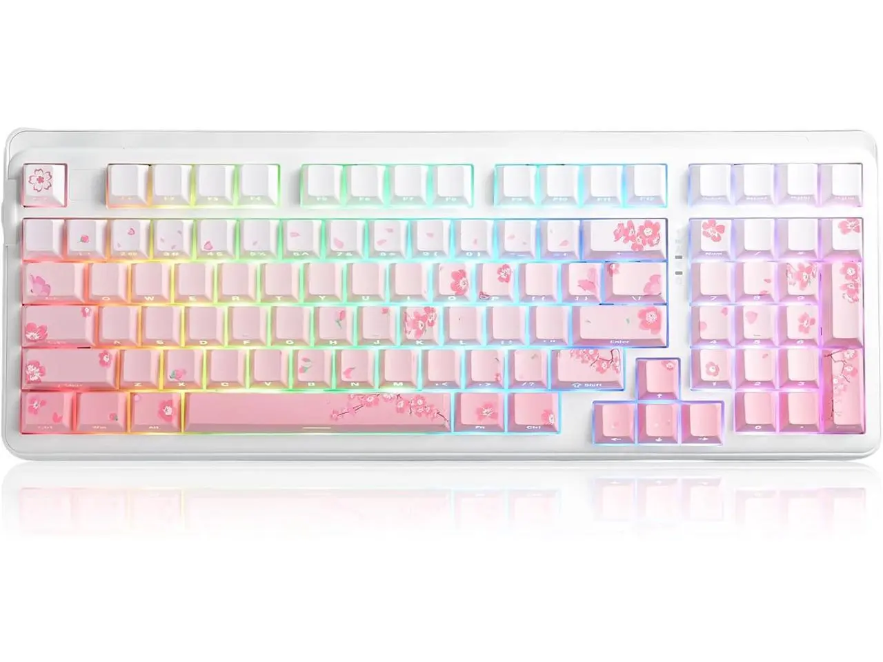 DAREU EK98 Pro Sakura Pink 98-key Wireless Gaming Mechanical Keyboard, Hot-Swap Sockets, Side-Print PBT Keycaps, 4000mAh Battery, RGB Backlit, BT/2.4GHz/USB-C, Compatible with Windows Mac