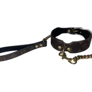 Brown Handmade Custom Leather Dog Collar and Matching Leash