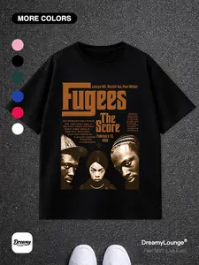 Vintage Lauryn90s He Fugees Band Classic Print Loose Short Sleeve Casual Breathable Home Wear, Comfortable Daily Clothing