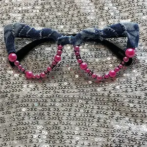 Custom Heart Fashion no lens glasses Pink and denim Female