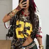 Vintage Leopard Print No.23 Football Jersey, Y2K Streetwear Breathable Mesh Top with New York Letter Print for Daily Casual Outfits, Sporty Top