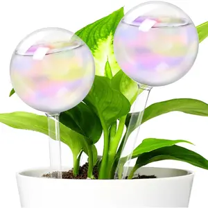 2 count Iridescent Self Watering Globes,Rainbow  Watering Insert,Automatic  Waterer Glass Bulbs,Clear Glass  Water Globes for Indoor and Outdoor