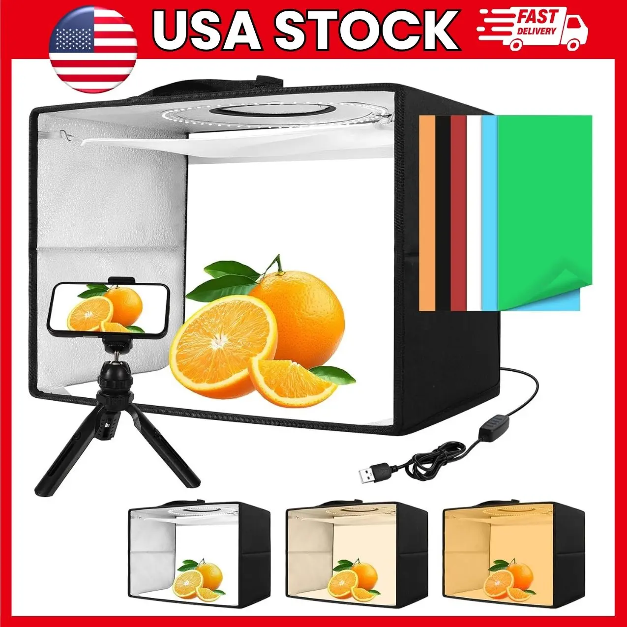 Portable Photo Light Box, Product Photography Light Box with Adjustable LED Lighting, Dimmable Shooting Tent with Tripod and 6 PVC Backdrops, Foldable Studio Photography Box | photo light box product photography lighting box shooting tent portable photo
