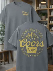 Vintage Beer Style Graphic T Shirt, Retro Mountain Aesthetic Tee, Trendy Washed Streetwear Men