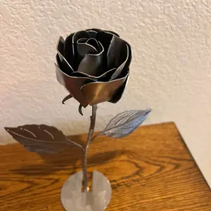 Hand Made Metal Rose with Stand - Intricate Design, Durable Metal Construction, Elegant Centerpiece for Any Room