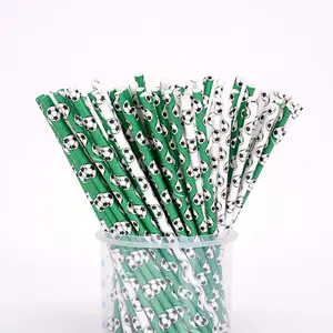 50PCS/100PCS-Football-themed paper straws, disposable kraft paper biodegradable straws, cake and dessert decoration straws, beverage straws