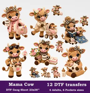 Mama Cows DTF Gang Sheet, 23x38 in. Mothers Day Heat transfers
